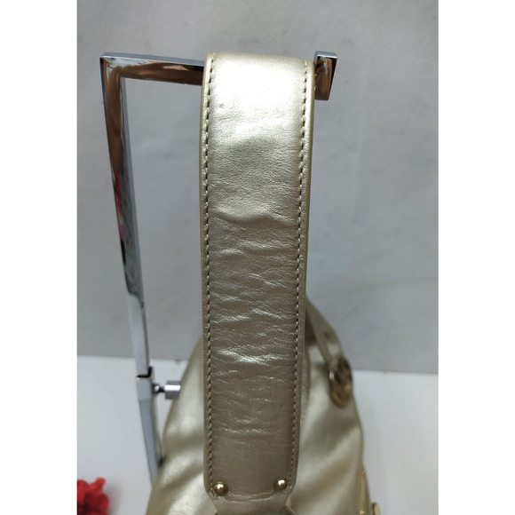Michael Kors Fulton Metalic Gold Pebbled Leather Buckle Pocket Hobo Shoulder Bag - Picture 5 of 16